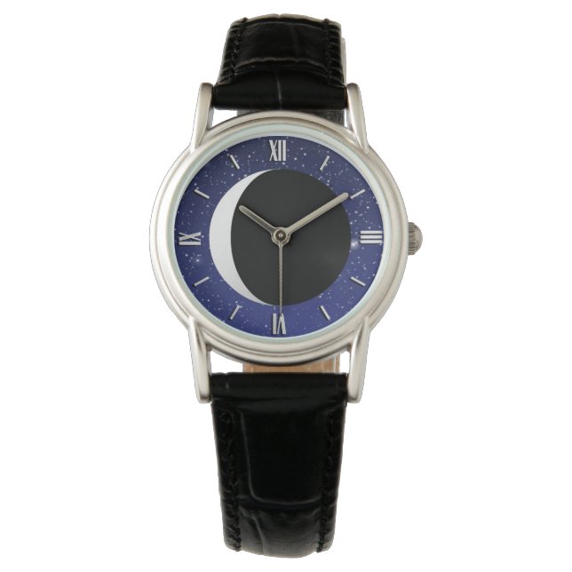 Crescent Moon auf einem Sternenhimmel Armbanduhr (Vorderseite)
