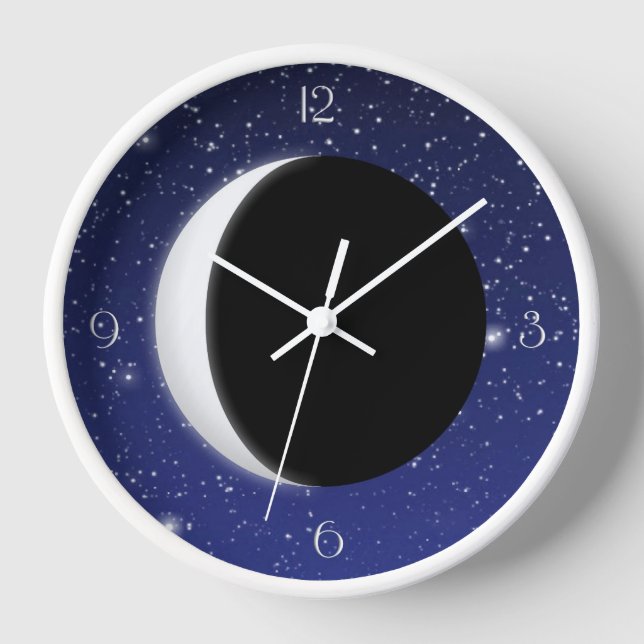Crescent Moon auf einem Sternenhimmel Wanduhr (Vorderseite)