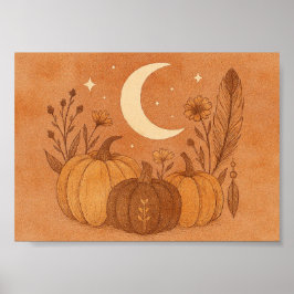 Crescent Moon & Autumn Pumpkins Poster