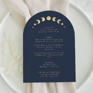 Crescent Moon Blue Arch Wedding Menu Card Einladung