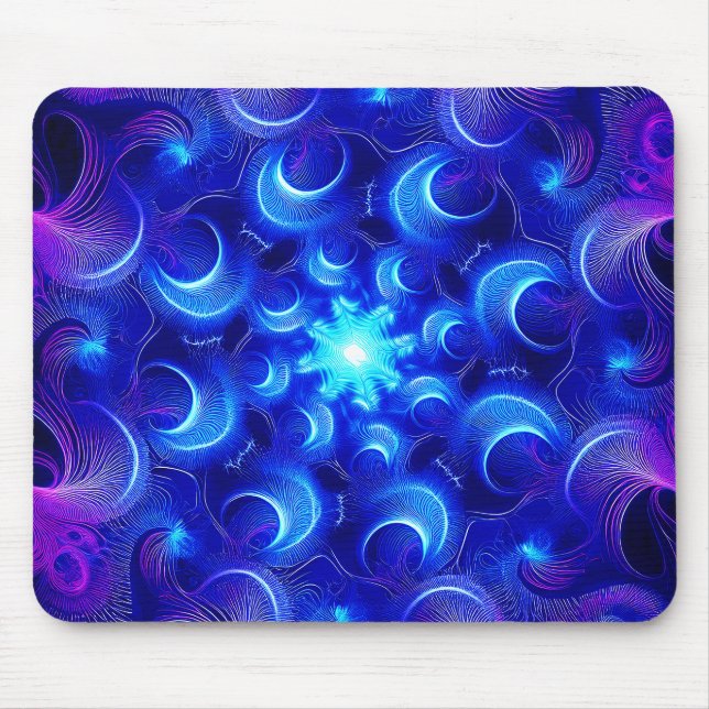 Crescent Moon Blue Fractals Mousepad (Vorne)