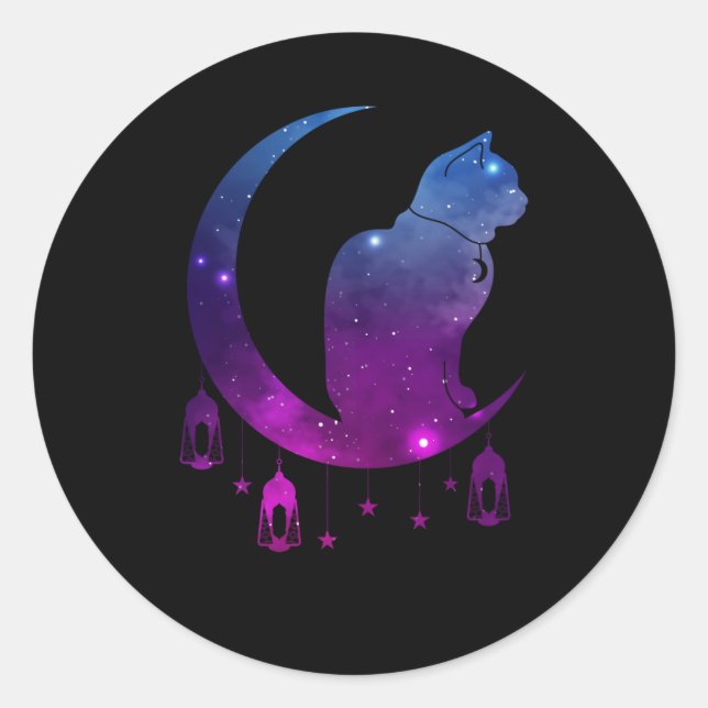 Crescent Moon Cat Mystical Pastel Goth Runder Aufkleber (Vorderseite)