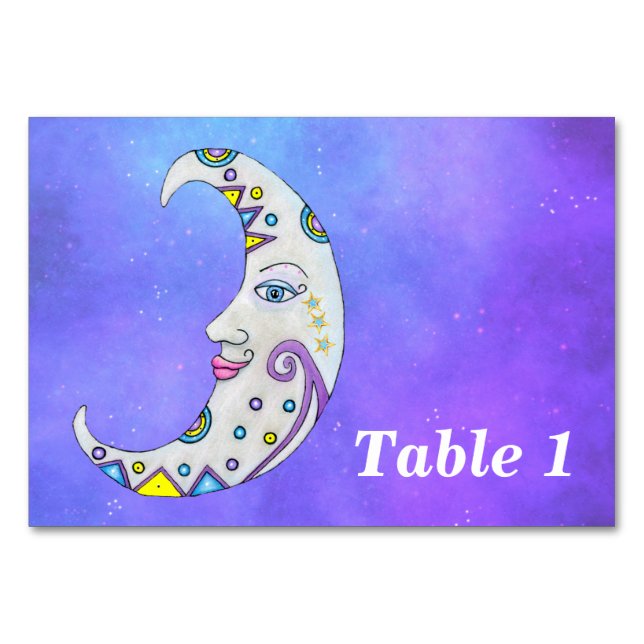 Crescent Moon Extravagante farbenfrohe Markierunge Tischnummer (Vorderseite)