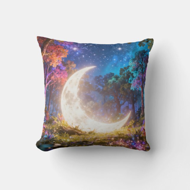 Crescent Moon Fantasy Forest Kissen (Vorderseite)
