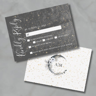 Crescent Moon Gold Celestial Wedding RSVP Card