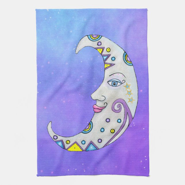 Crescent Moon Hübsche Formen Lila Geschirrtuch (Vertikal)