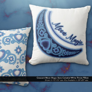 Crescent Moon Magic Stars Celestial White Kissen