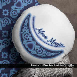 Crescent Moon Magic Stars Celestial White Rundes Kissen