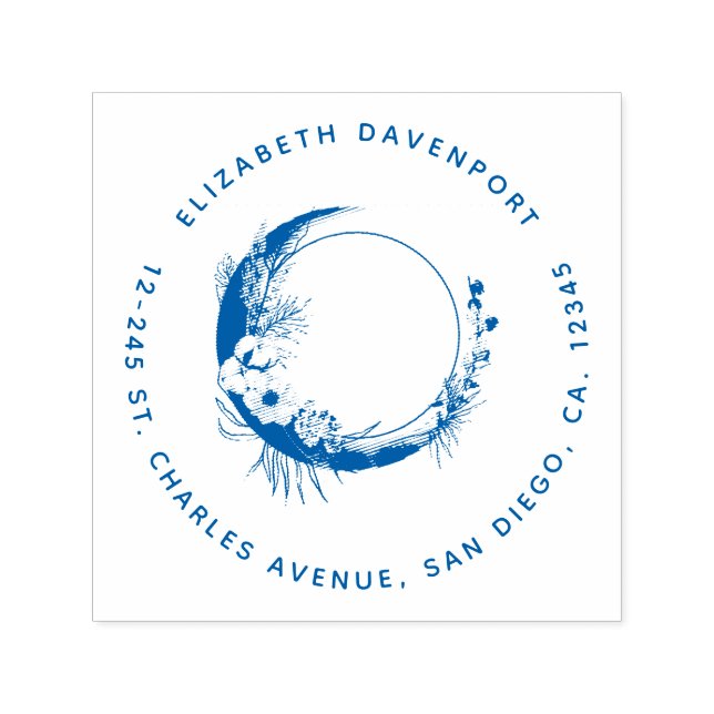 Crescent Moon mit Blume-Adresse Permastempel (Design)