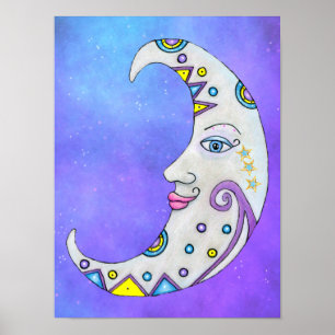 Crescent Moon mit Gesichtsausdruck Hübsche Dekorat Poster