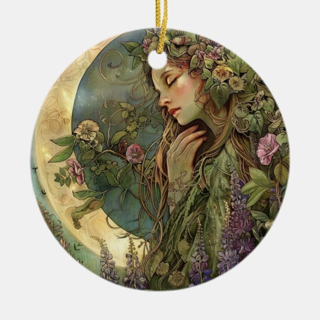 Crescent Moon Ostara Keramik Ornament (Vorne)