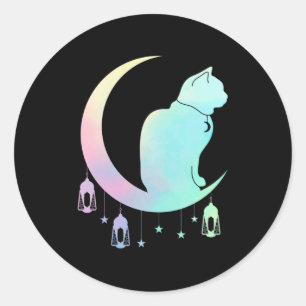 Crescent Moon Pastel Cat Mystical Wicca Goth Runder Aufkleber