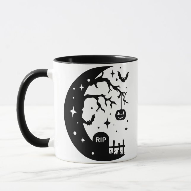 Crescent Moon RIP Bat Citrouille Halloween Mug (Gauche)