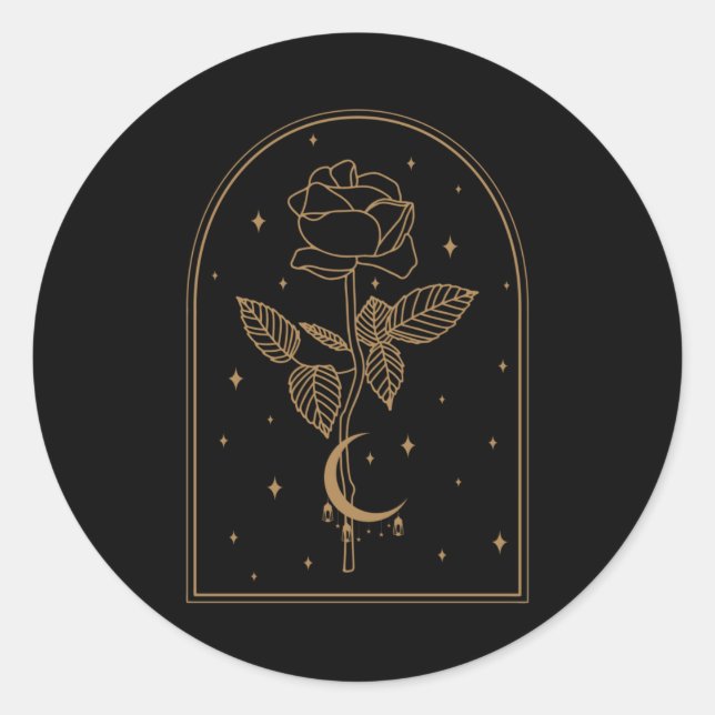 Crescent Moon Rose Occult Witchcraft Runder Aufkleber (Vorderseite)
