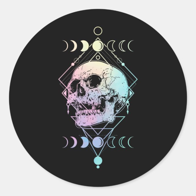 Crescent Moon Skull Occult Hexerei Pastel Goth Runder Aufkleber (Vorderseite)