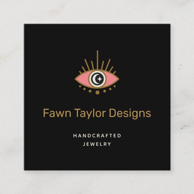Crescent Moon Star Third Eye Logo Business Card Quadratische Visitenkarte (Vorderseite)