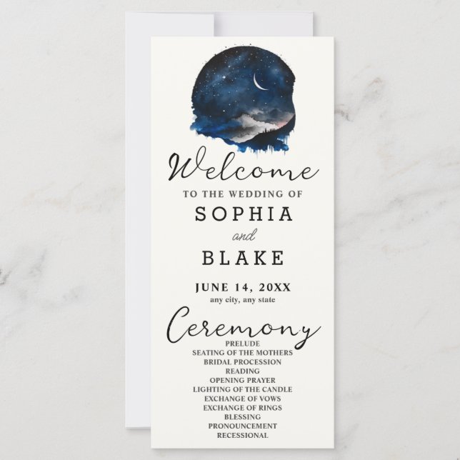 Crescent Moon Starlit Sky Cream Wedding Program (Vorderseite)