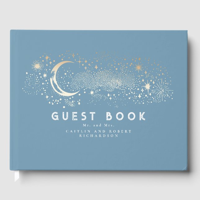 Crescent Moon Starry Night Celestial Wedding Gästebuch (Vorderseite)