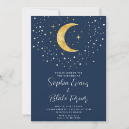Crescent Moon Starry Night Navy Blue Wedding Einladung