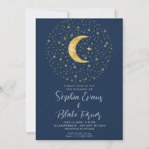 Crescent Moon Starry Night Navy Blue Wedding