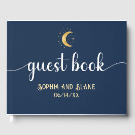 Crescent Moon Starry Night Navy Blue Wedding Gästebuch