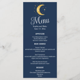 Crescent Moon Starry Night Navy Hochzeitmenü Menükarte
