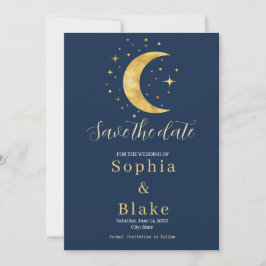 Crescent Moon Starry Night Navy Save the Date Einladung