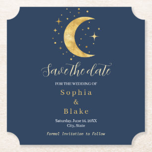 Crescent Moon Starry Night Navy Save the Date Untersetzer