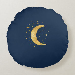 Crescent Moon Starry Night Rundes Kissen