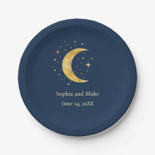 Crescent Moon Starry Night Wedding Pappteller