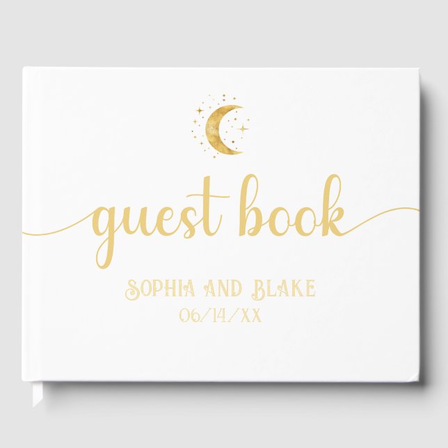 Crescent Moon Starry Night White Wedding Gästebuch (Vorderseite)