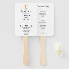 Crescent Moon Starry Night White Wedding Programm Fächer