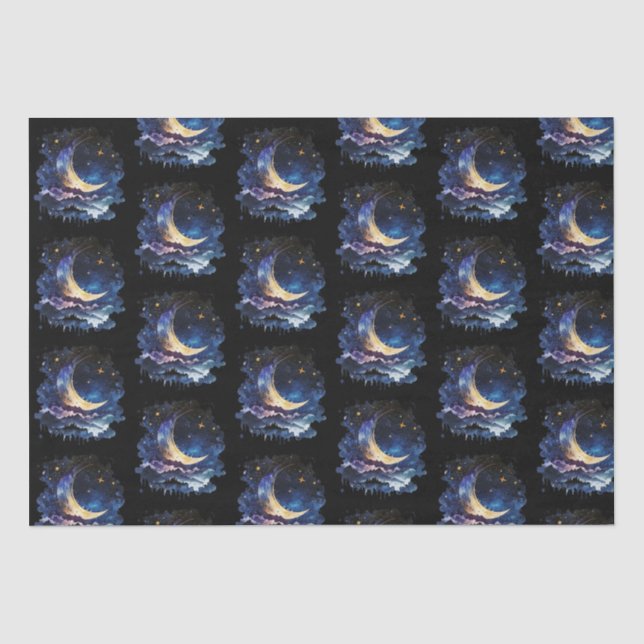 Crescent Moon Stars Celestial Black Halloween Seidenpapier (Vorderseite)