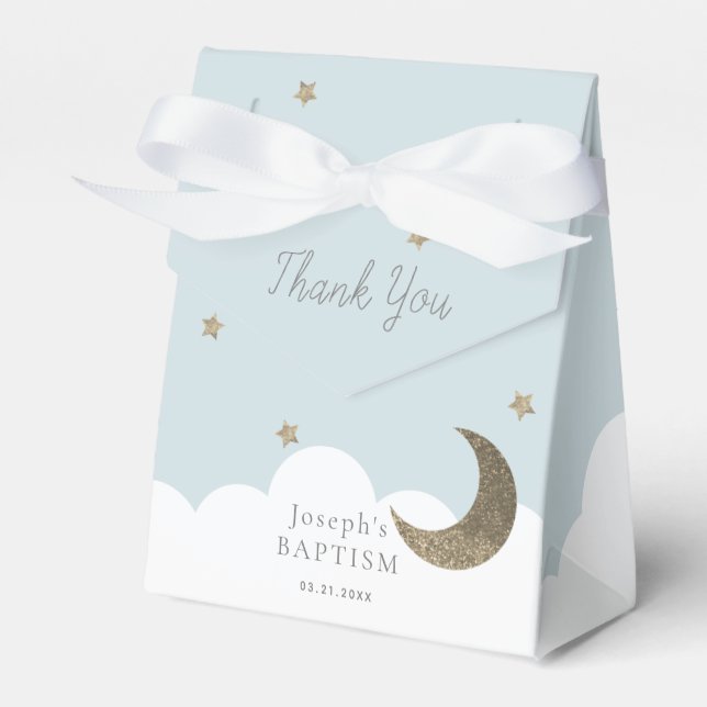 Crescent Moon & Stars Light Blue Boy Taufe Geschenkschachtel (Vorderseite)