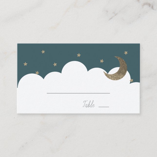 Crescent Moon & Stars Navy Blue Boy Platzkarte (Vorderseite)