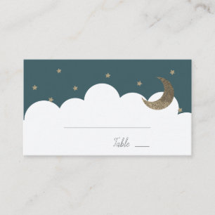 Crescent Moon & Stars Navy Blue Boy Platzkarte