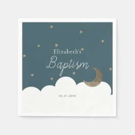 Crescent Moon & Stars Navy Blue Taufe Napkins Serviette