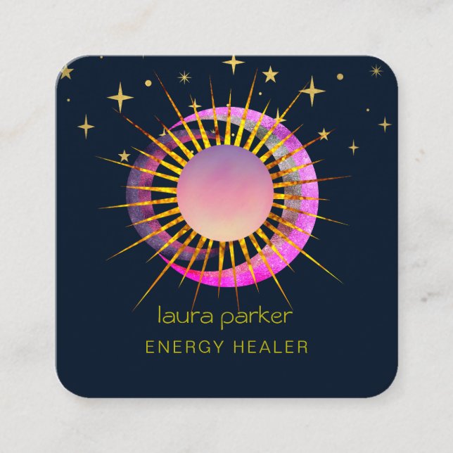 Crescent Moon Sun Lila Mystic Boho Cosmic Sky Quadratische Visitenkarte (Vorderseite)