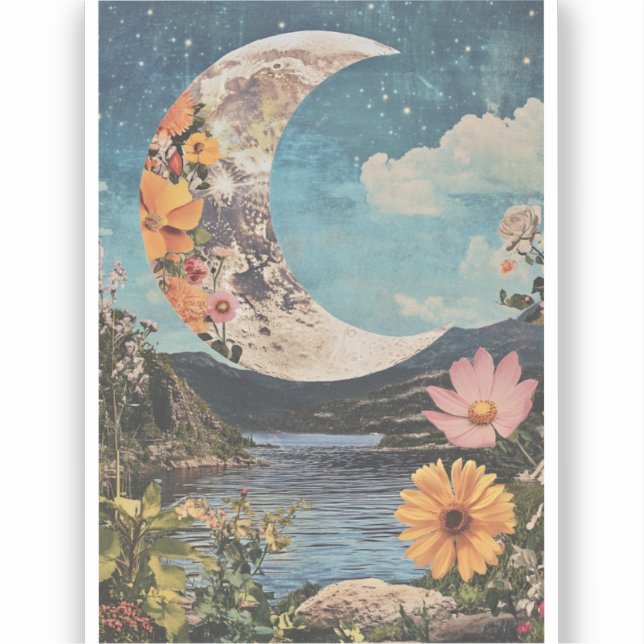 Crescent Moon über serene Landschaft Aufkleber (Vorderseite)