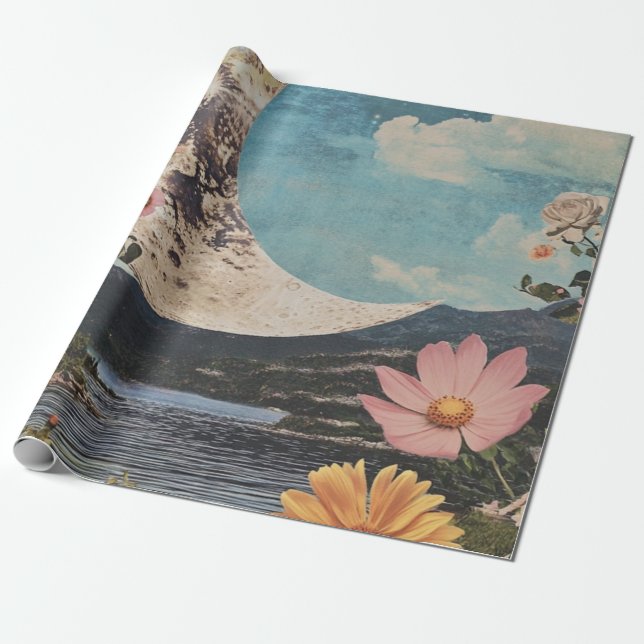 Crescent Moon über serene Landschaft Geschenkpapier (Ungerollt)