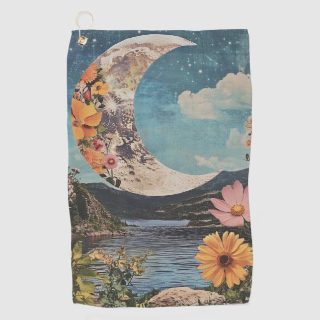 Crescent Moon über serene Landschaft Golfhandtuch (Vorderseite)