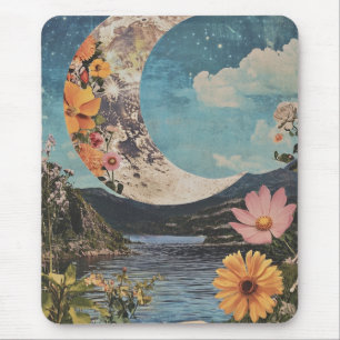 Crescent Moon über serene Landschaft Mousepad