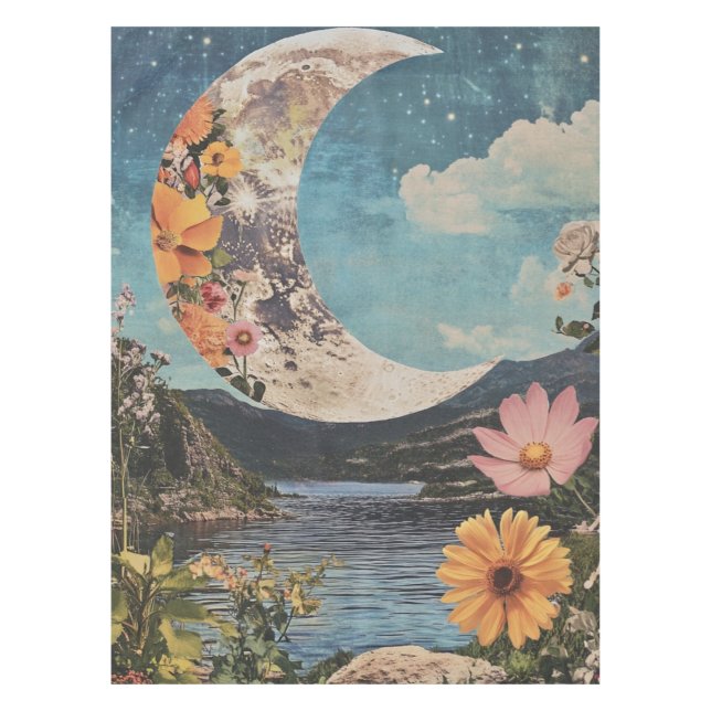 Crescent Moon über serene Landschaft Tischdecke (Vorderseite)