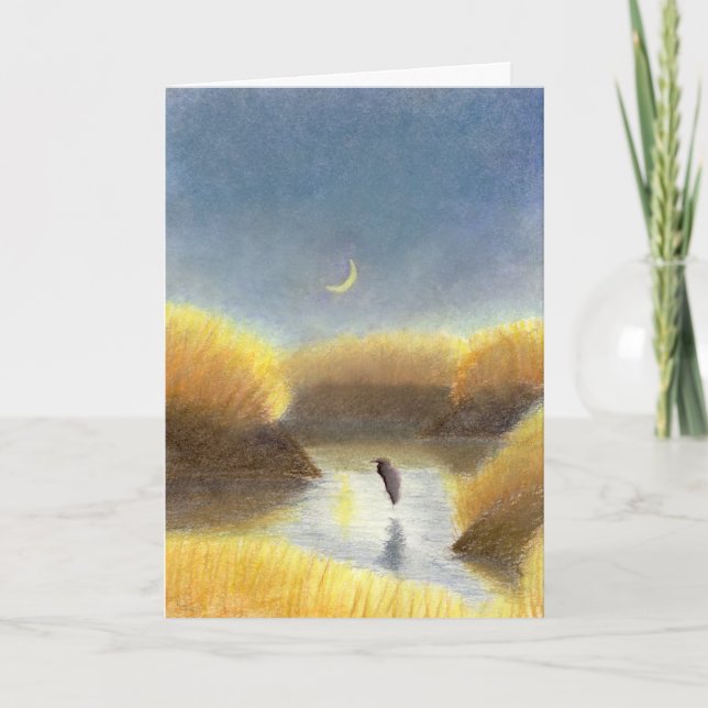 Crescent Moon und Great Blue Heron Card Dankeskarte (Vorderseite)