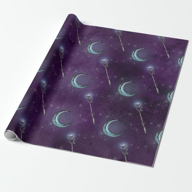 Crescent Moon und Personal auf Lila Geschenkpapier (Ungerollt)