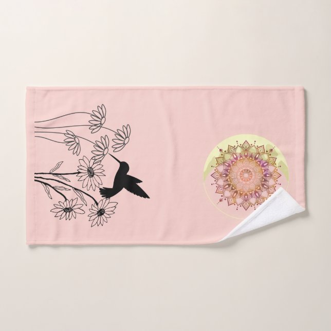  Crescent Serenity: Hummingbird and Floral Silhoue Badhandtuch Set (Handtuch)