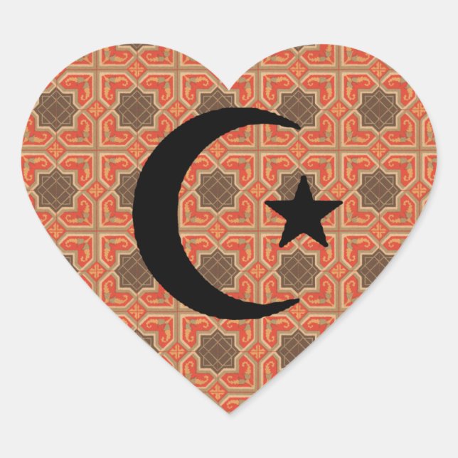 Crescent und Star mit persischem Fliesenhintergrun Herz-Aufkleber (Vorderseite)