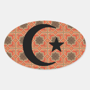 Crescent und Star mit persischem Fliesenhintergrun Ovaler Aufkleber