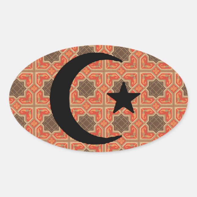 Crescent und Star mit persischem Fliesenhintergrun Ovaler Aufkleber (Vorderseite)