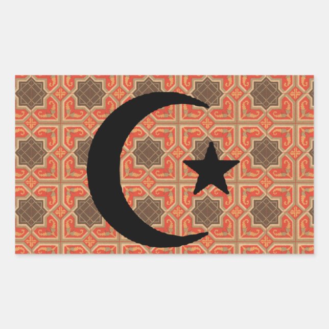 Crescent und Star mit persischem Fliesenhintergrun Rechteckiger Aufkleber (Vorderseite)